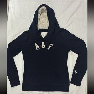 Abercrombie & Fitch Y2K Fur Hooded Navy Blue Woman’s SZ.L Pullover A&F Hoodie